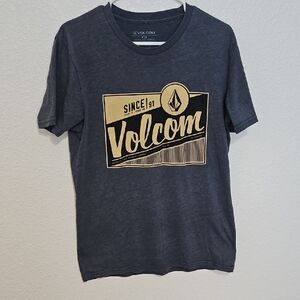 Volcom Navy Tee with Cream Graphic Logo ~ Size M